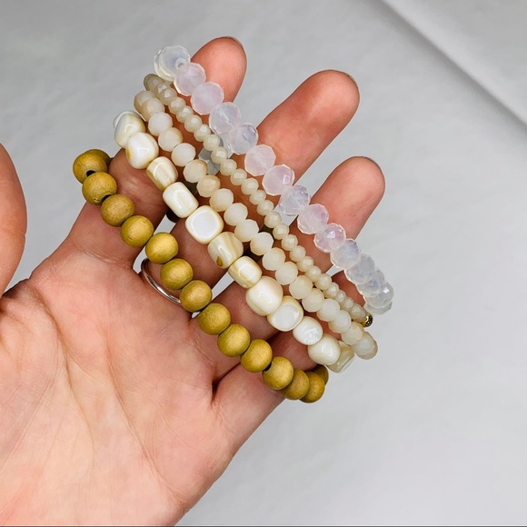 Stacking Bracelet Set Natural Colored Stone & Wood Beaded Bracelet Set - Picture 2 of 6